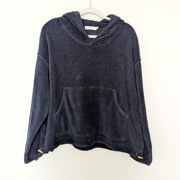 Tory Burch Josie Terry Beach Hoodie Navy Size Medium - Picture 2 of 5